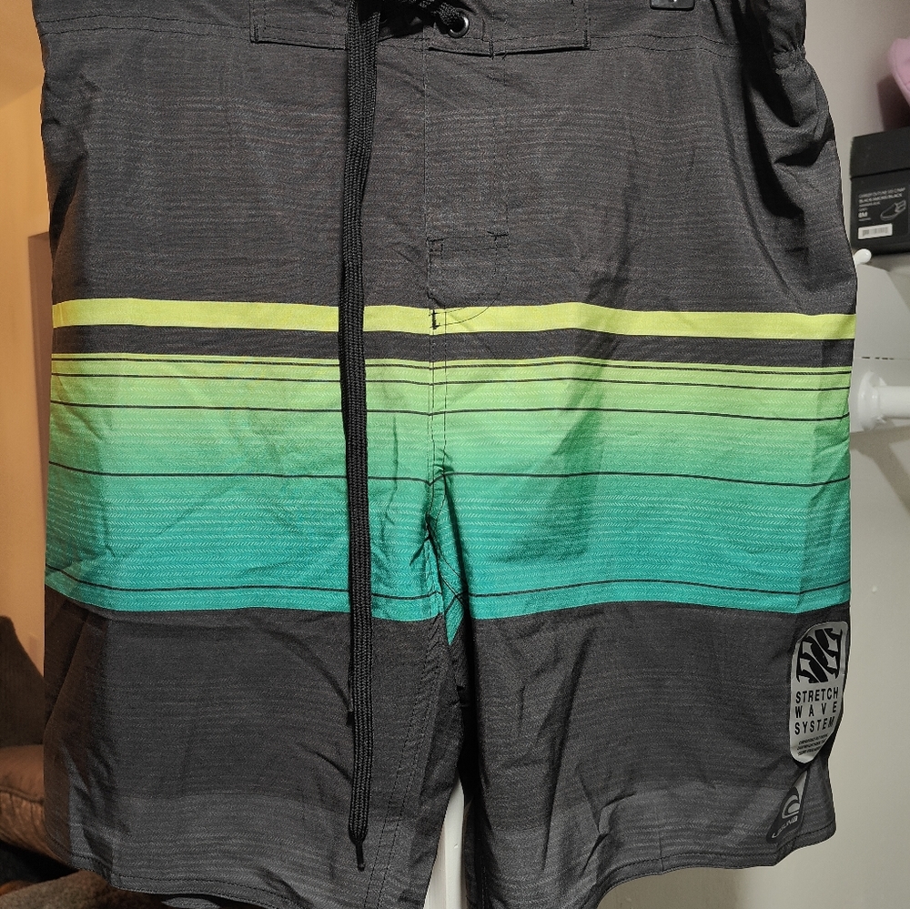 Laguna Men's Swim Trunks Black with Stripes, Size M, NWT